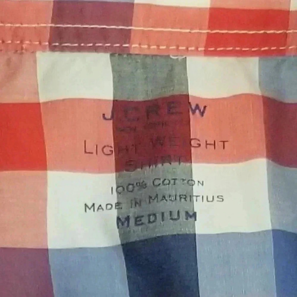 J Crew Medium Lightweight Button Down Red White Blue Long Sleeve Cotton Shirt - Picture 3 of 7